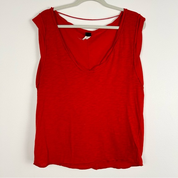 Free People Cleo Red V-Neck Tee in Red size Medium Cotton Casual Slouchy Tank - Picture 2 of 13